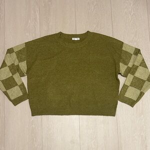 1. Blu Pepper Green Checkered Sleeve Sweater
